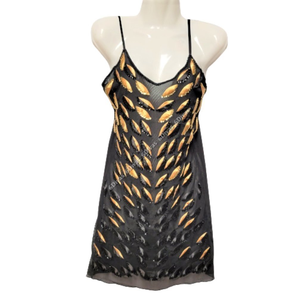 Sexy Mini Dress Gold Black glitter Mini Dress -  Size Small Or Petite- NEW